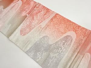 霞取りに草花模様織出し袋帯